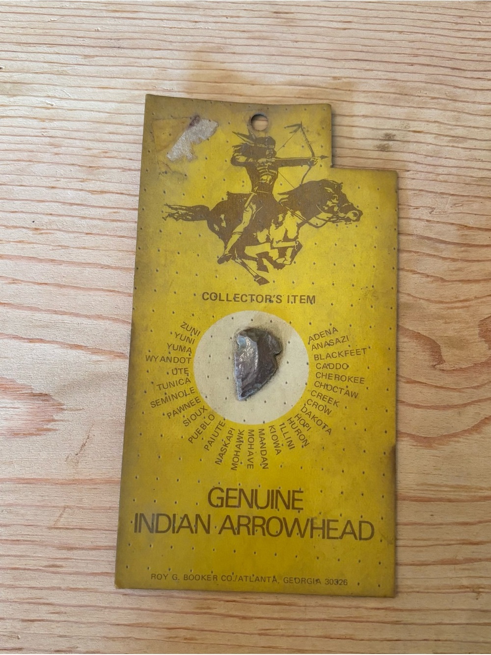 Genuine Indian Arrowhead Display Card with Arrowhead